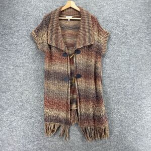 Ponsesa Cardigan Women XL Brown Striped Collared Short Sleeve Knit Acrylic